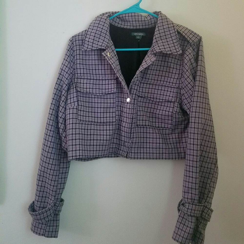 Plaid Purple Cropped Jacket